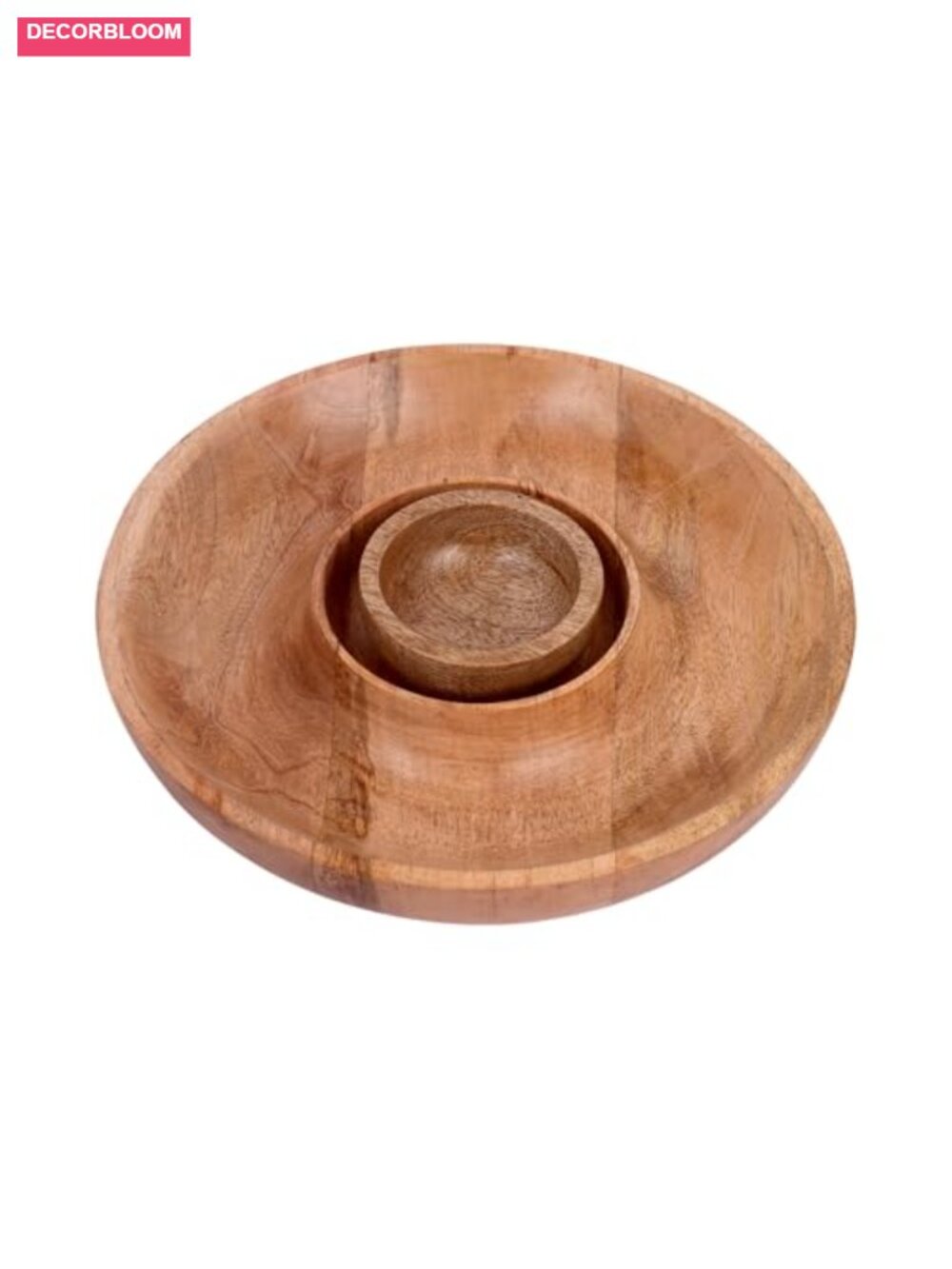Handcrafted Mango Wood Chip and Dip Serving Tray with Center Dip Bowl 11.5 Inch